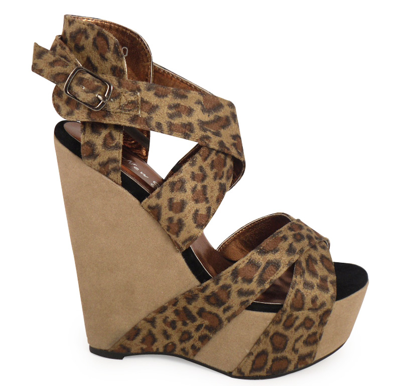 Details about LADIES WOMENS LEOPARD PRINT STRAPPY WEDGE SHOE SIZE 3-8